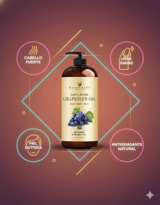 Aceite de Semilla de Uva Orgánico | Cuidado Natural para Piel, Uñas y Cabello | Ligero, No Graso y Vegano | (473 ml)