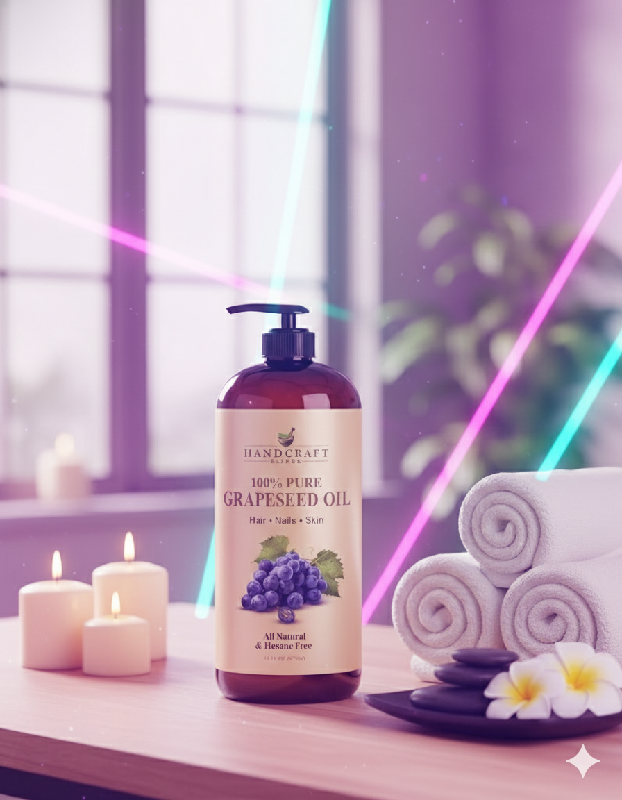 Aceite de Semilla de Uva Orgánico | Cuidado Natural para Piel, Uñas y Cabello | Ligero, No Graso y Vegano | (473 ml)