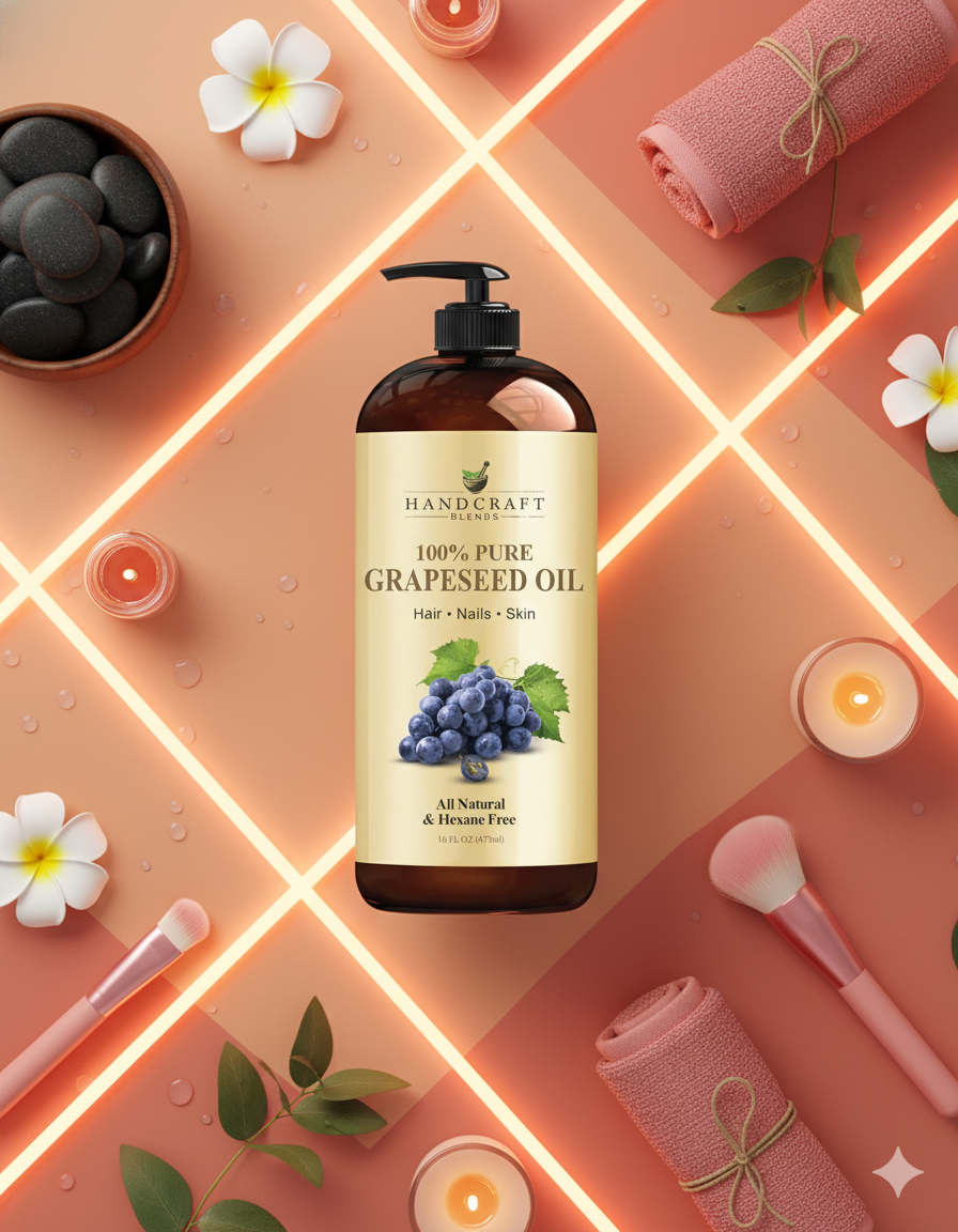 Aceite de Semilla de Uva Orgánico | Cuidado Natural para Piel, Uñas y Cabello | Ligero, No Graso y Vegano | (473 ml)