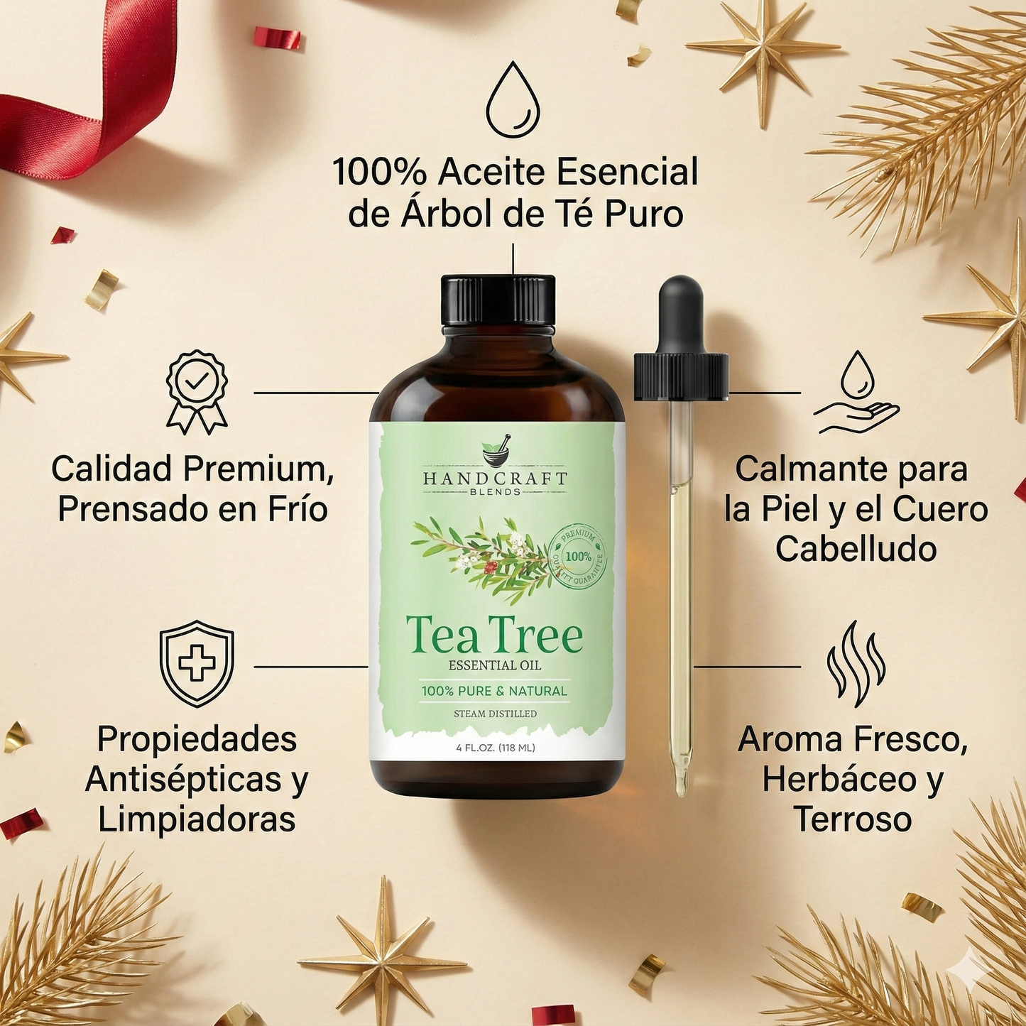 Aceite Esencial de Árbol de Té Handcraft Blends 100% Puro – 118 ml (4 oz) – Grado Premium