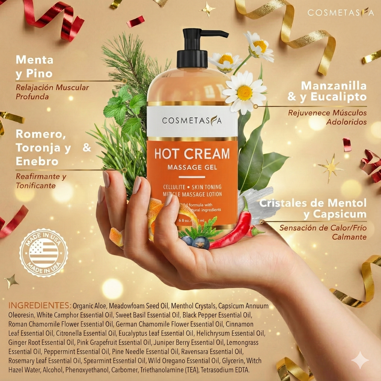 Cosmetasa Aceite de Masaje y Crema Caliente Anticelulítica – 260 ml