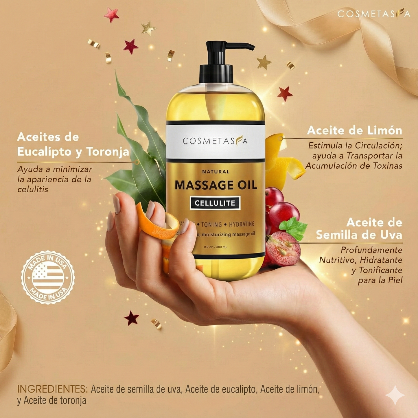 Cosmetasa Aceite de Masaje y Crema Caliente Anticelulítica – 260 ml
